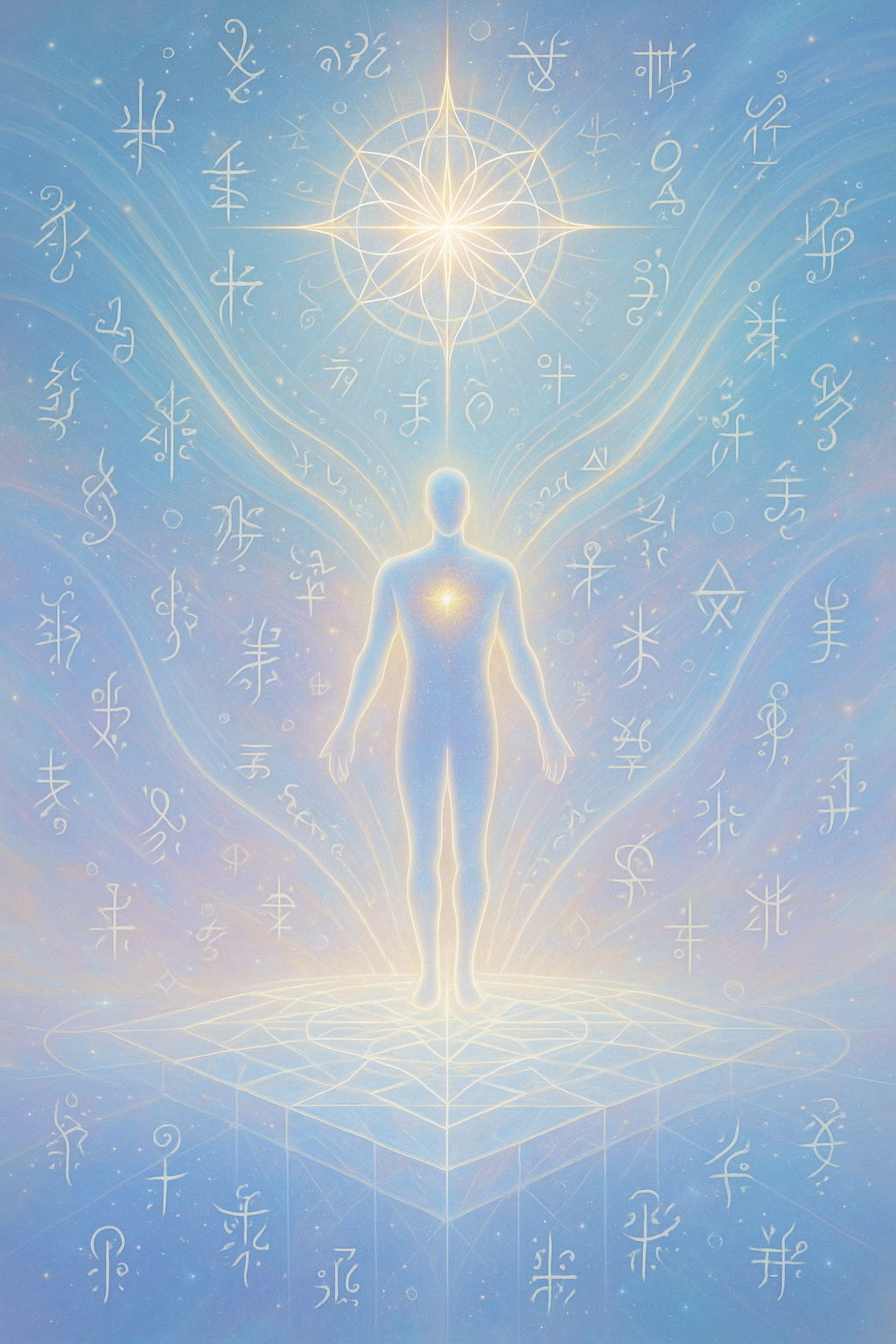 Transcendence MasterMind light codes man standing hovering